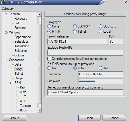 Putty Proxy configuration